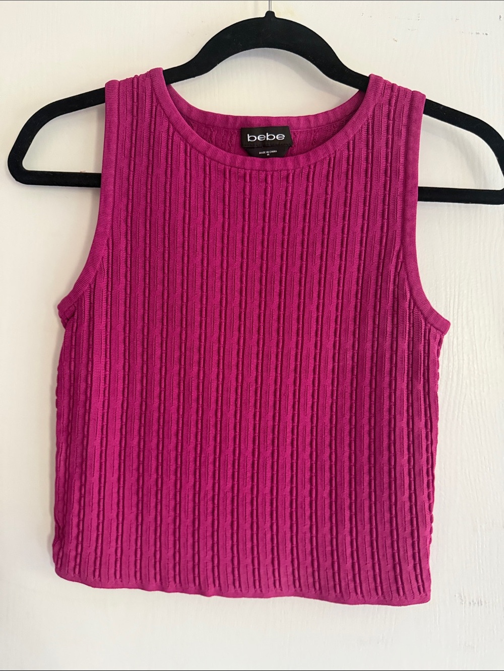 bebe Magenta Ribbed Sleeveless Tank